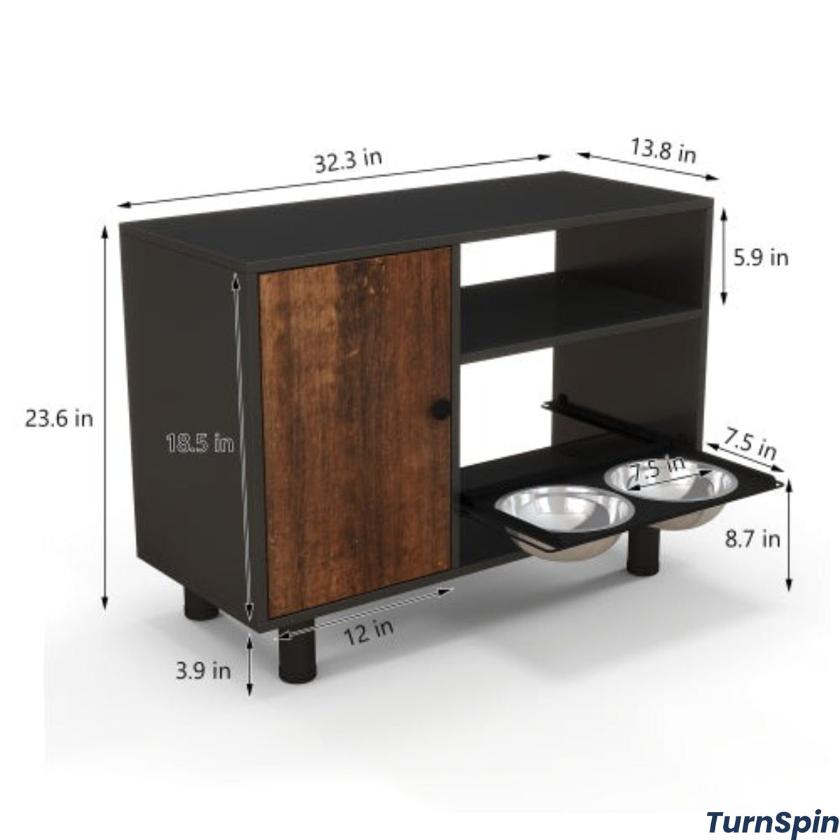 Elevate & Store Feeder Station – Raised Pet Bowls with Built - In Dog Food Cabinet - TurnSpin Products
