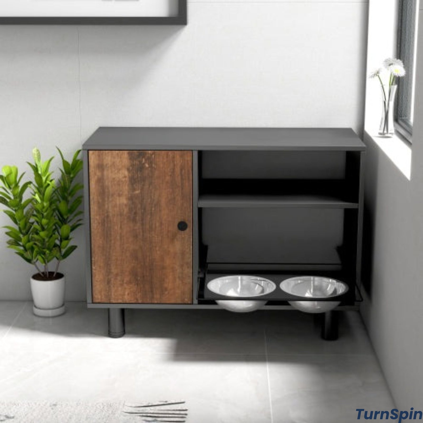 Elevate & Store Feeder Station – Raised Pet Bowls with Built - In Dog Food Cabinet - TurnSpin Products