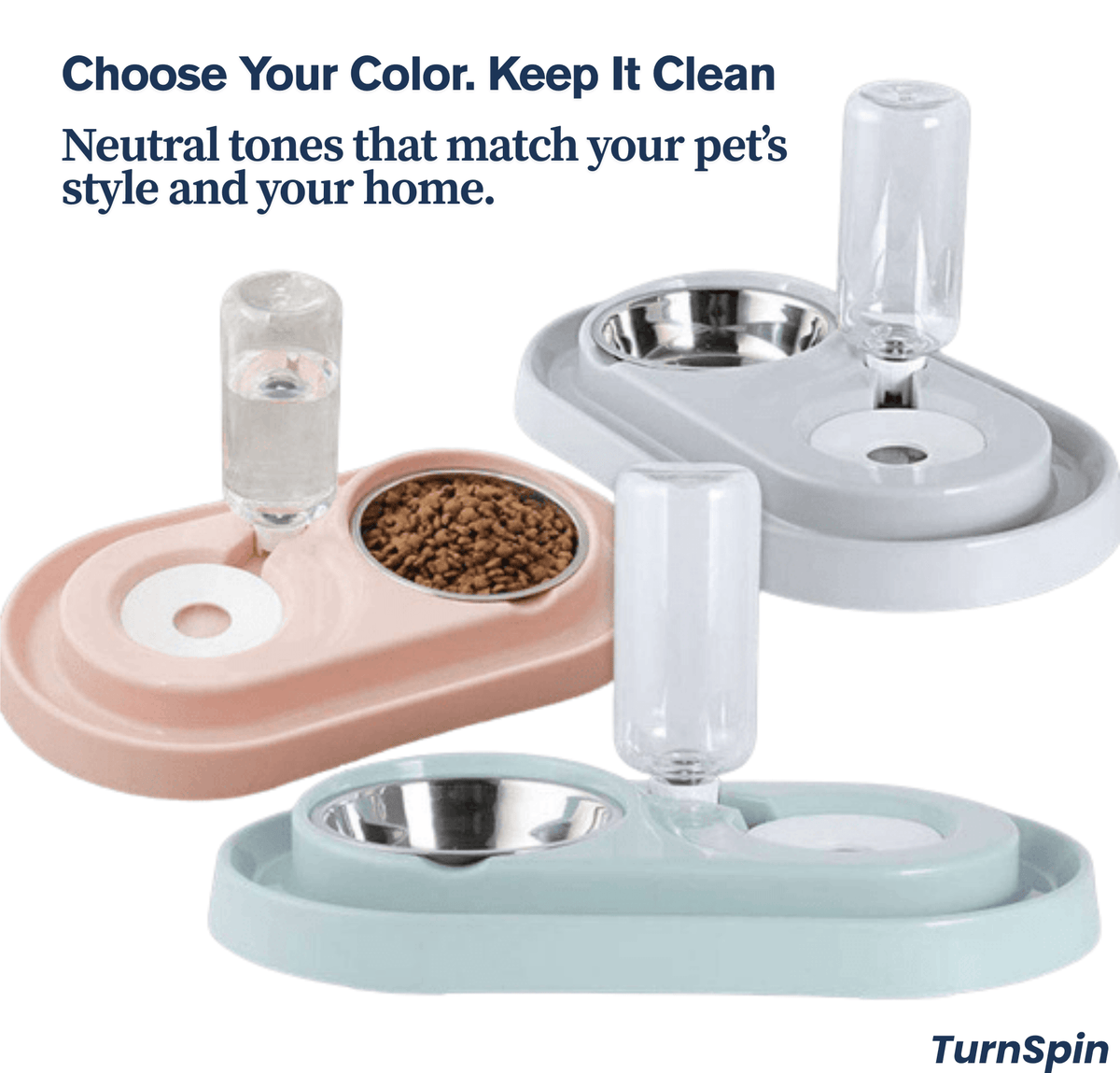 Feeder Fountain Duo – Stainless Steel Pet Bowls with Auto - Water Bottle - TurnSpin Products