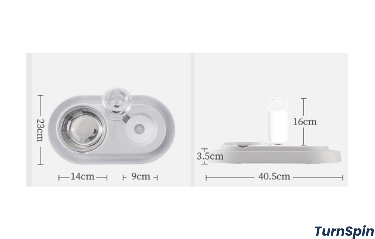 Feeder Fountain Duo – Stainless Steel Pet Bowls with Auto - Water Bottle - TurnSpin Products